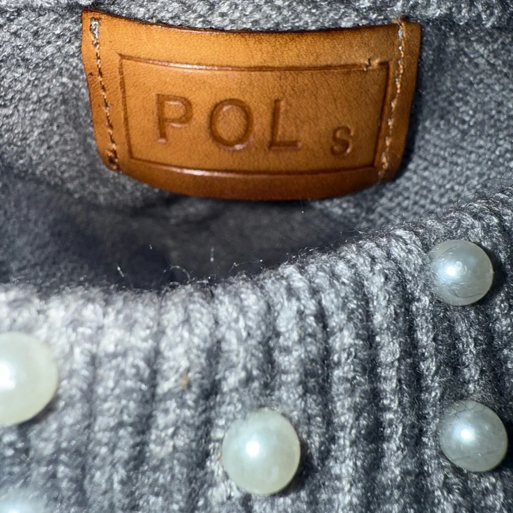 POL Gray Pearl-Studded‎ Turtleneck Sweater